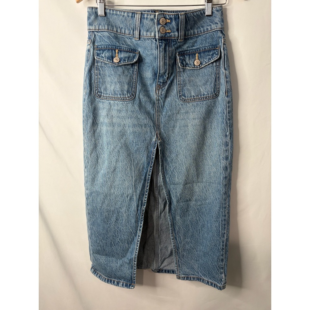 We The Free People Denim Midi Skirt 26 Y2K Festival Boho Indie Western Country
